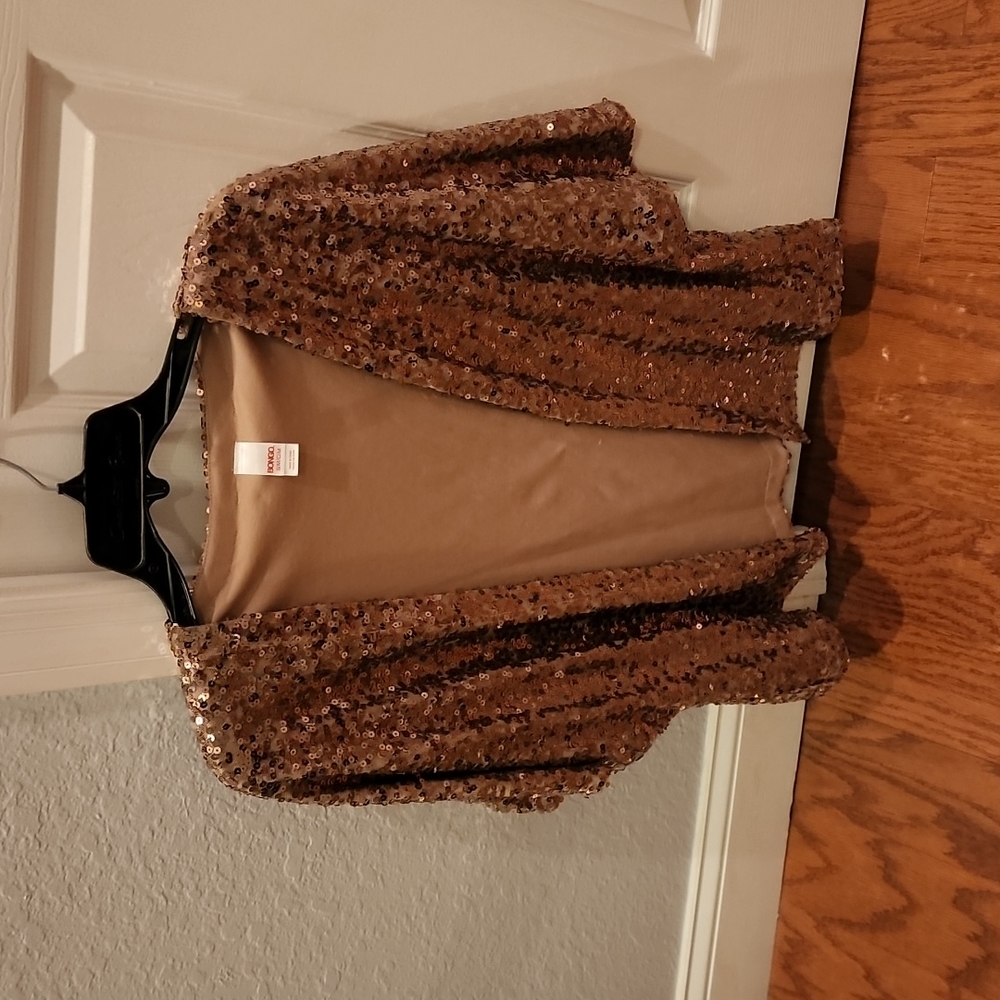 Rose gold sequin short sleeve cardigan